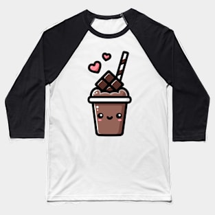 Kawaii Dark Chocolate Milkshake with Hearts | Cute Kawaii Food Art Baseball T-Shirt